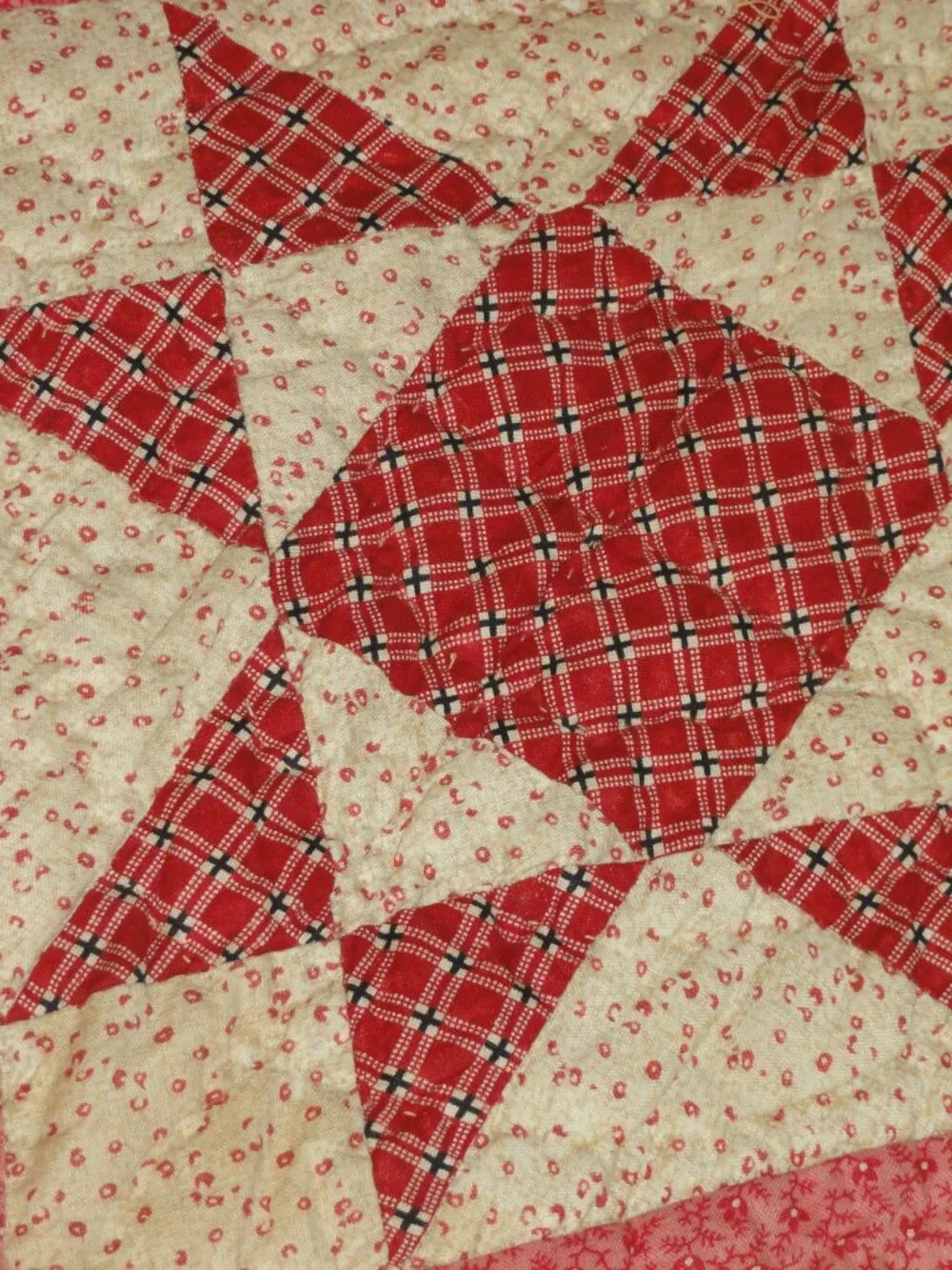 Antique Signed 1896 Red, Green, Brown, Star Patterned Quilt EXCELLENT CONDITION!